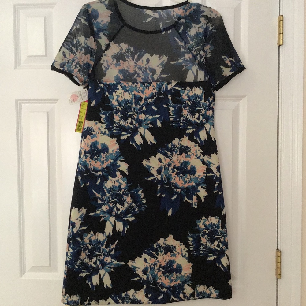 Catherine Malandrino scuba dress with net yoke